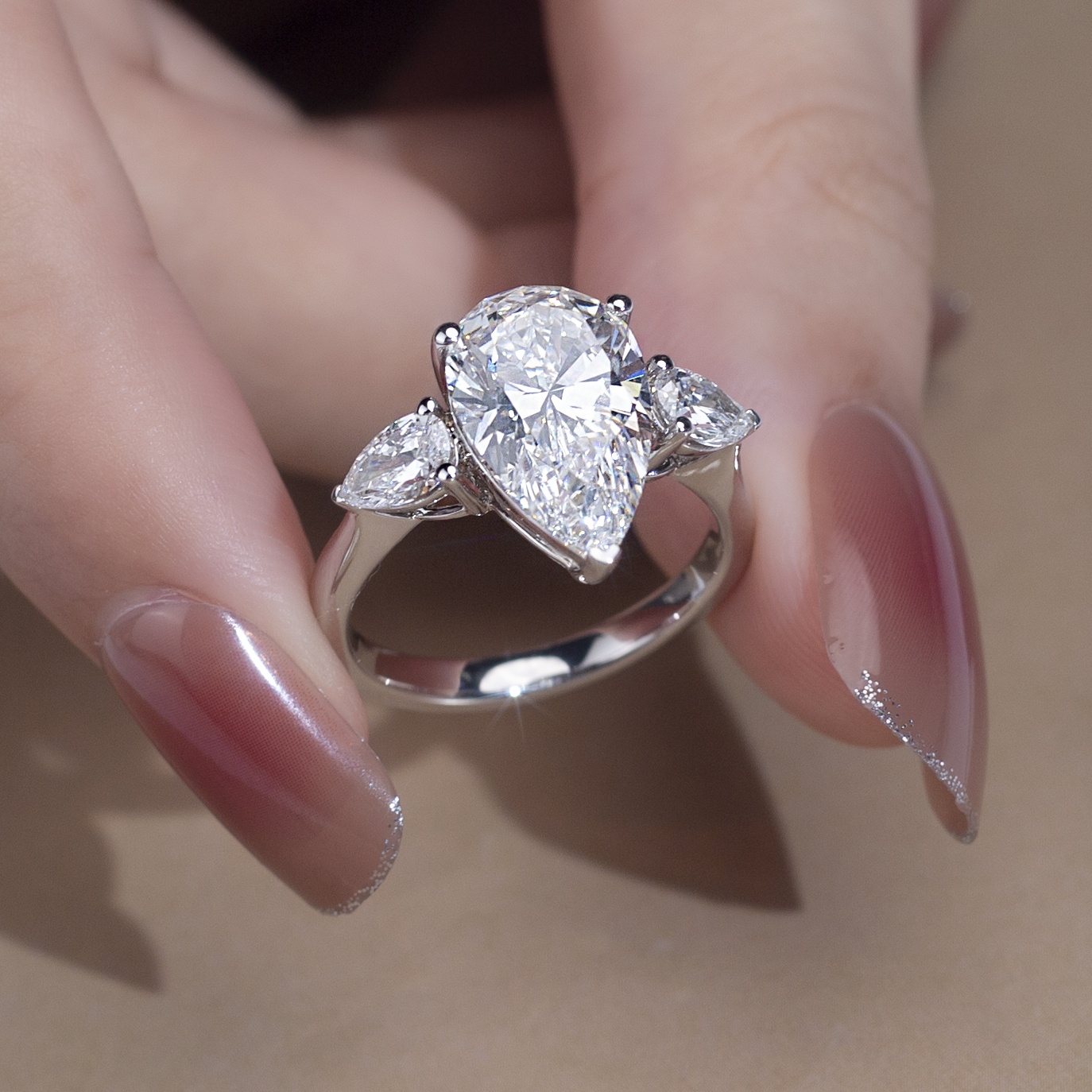 MissDiamond Pear Cut Lab Grown Diamond 5CT Solitaire E VS1 18K White Gold Ring MSR-1155