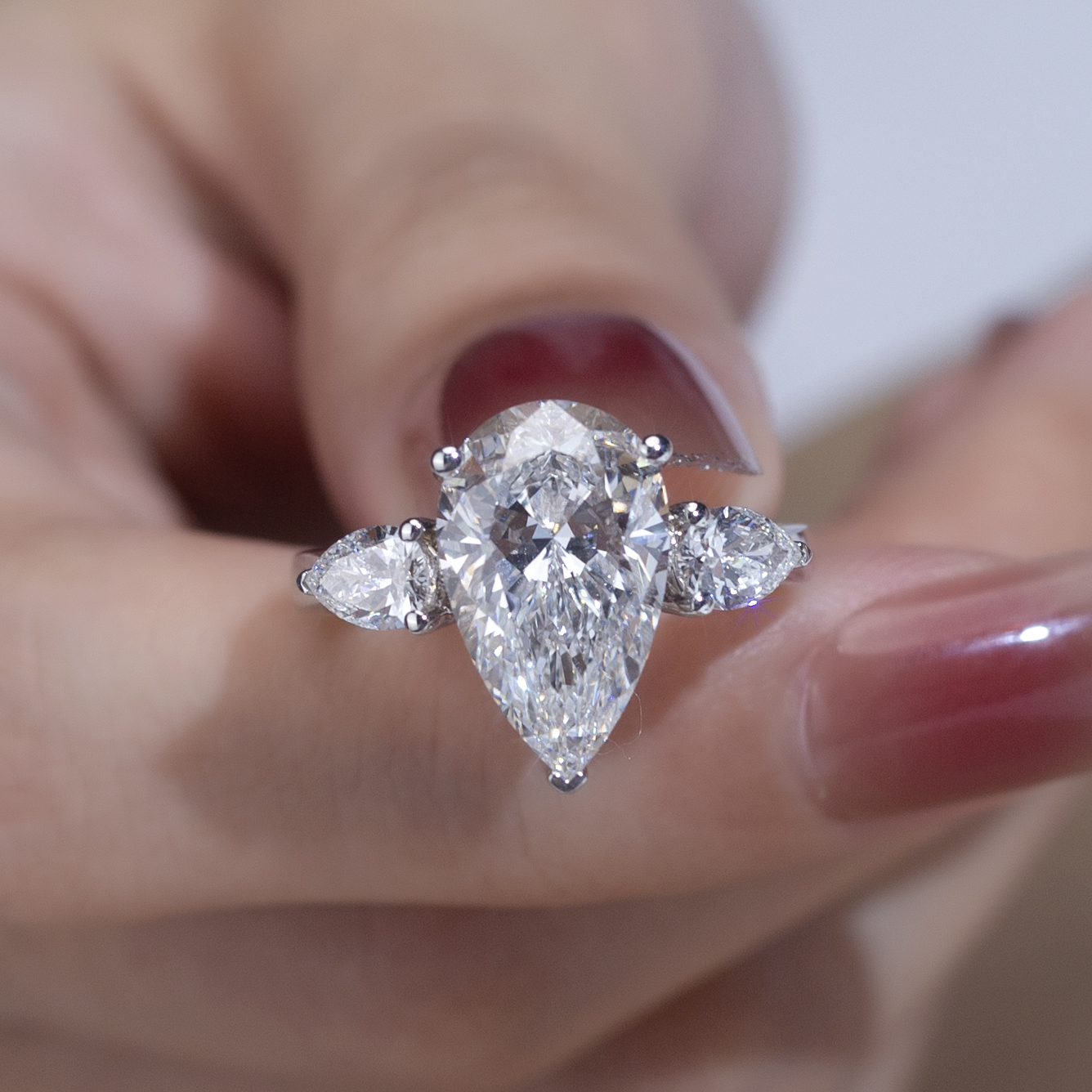 MissDiamond Pear Cut Lab Grown Diamond 5CT Solitaire E VS1 18K White Gold Ring MSR-1155