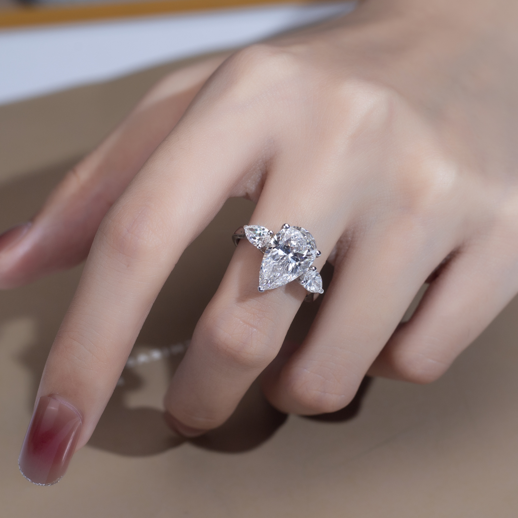 MissDiamond Pear Cut Lab Grown Diamond 5CT Solitaire E VS1 18K White Gold Ring MSR-1155