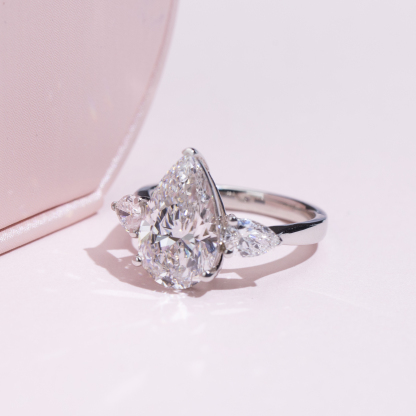 MissDiamond Pear Cut Lab Grown Diamond 5CT Solitaire E VS1 18K White Gold Ring MSR-1155