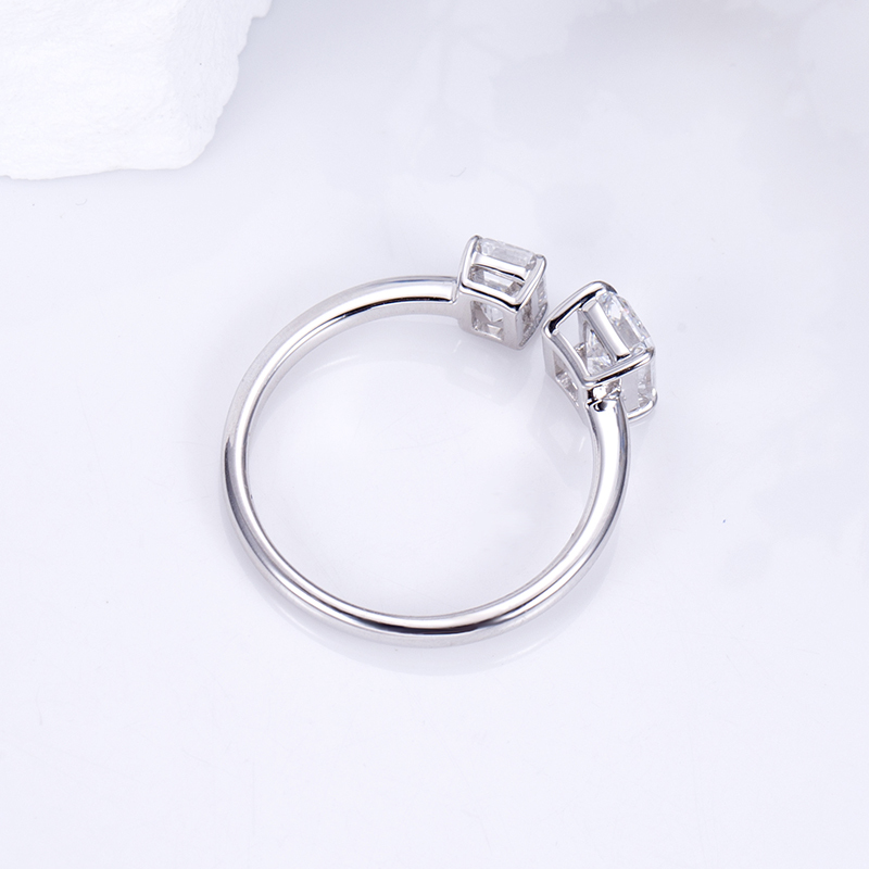 MissDiamond Emerald Cut Lab Grown Diamond 0.6CT 18K White Gold Three Stone Ring MSR-1516