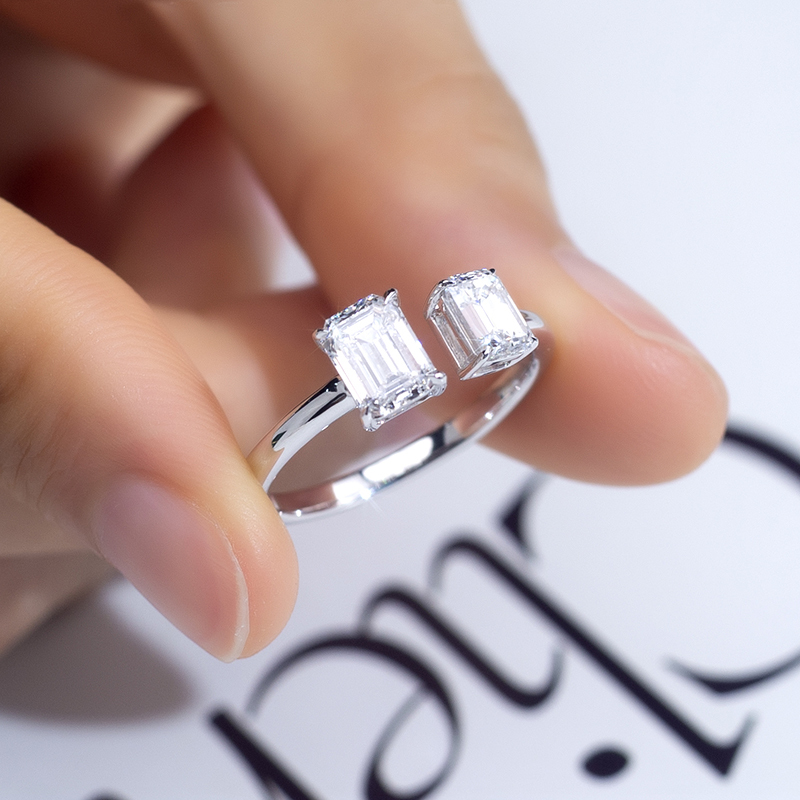 MissDiamond Emerald Cut Lab Grown Diamond 0.6CT 18K White Gold Three Stone Ring MSR-1516