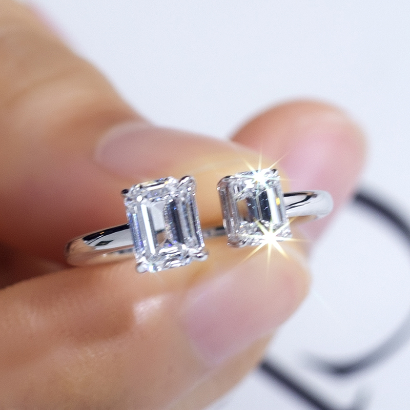 MissDiamond Emerald Cut Lab Grown Diamond 0.6CT 18K White Gold Three Stone Ring MSR-1516