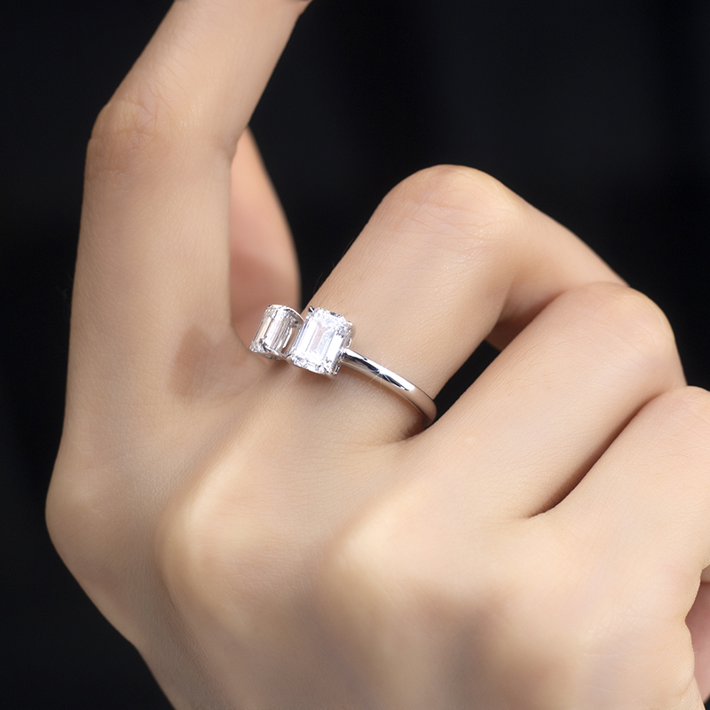 MissDiamond Emerald Cut Lab Grown Diamond 0.6CT 18K White Gold Three Stone Ring MSR-1516