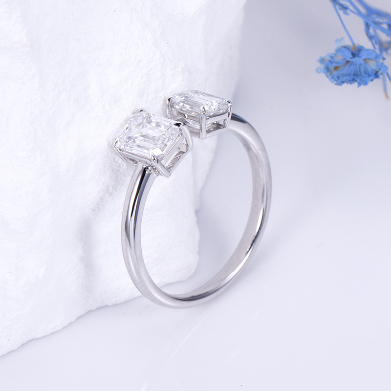 MissDiamond Emerald Cut Lab Grown Diamond 0.6CT 18K White Gold Three Stone Ring MSR-1516