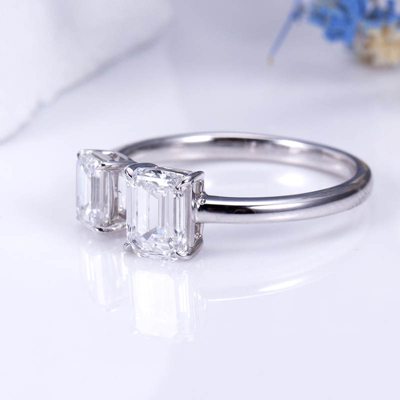 MissDiamond Emerald Cut Lab Grown Diamond 0.6CT 18K White Gold Three Stone Ring MSR-1516