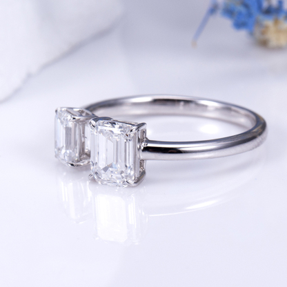 MissDiamond Emerald Cut Lab Grown Diamond 0.6CT 18K White Gold Three Stone Ring MSR-1516