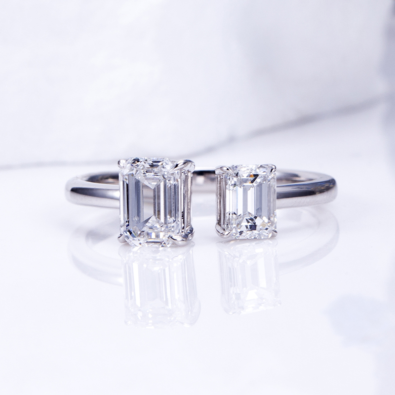 MissDiamond Emerald Cut Lab Grown Diamond 0.6CT 18K White Gold Three Stone Ring MSR-1516