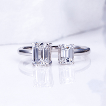 MissDiamond Emerald Cut Lab Grown Diamond 0.6CT 18K White Gold Three Stone Ring MSR-1516