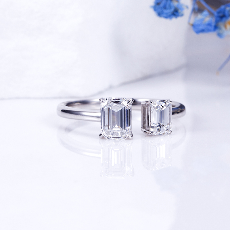 MissDiamond Emerald Cut Lab Grown Diamond 0.6CT 18K White Gold Three Stone Ring MSR-1516