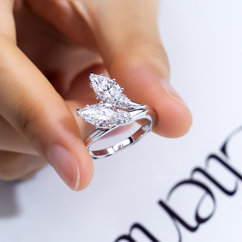 Pear Lab Grown Diamond 1.1CT Two Stones 18K White Gold Ring MSR-1517