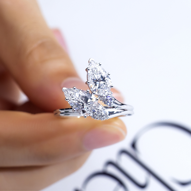 Pear Lab Grown Diamond 1.1CT Two Stones 18K White Gold Ring MSR-1517