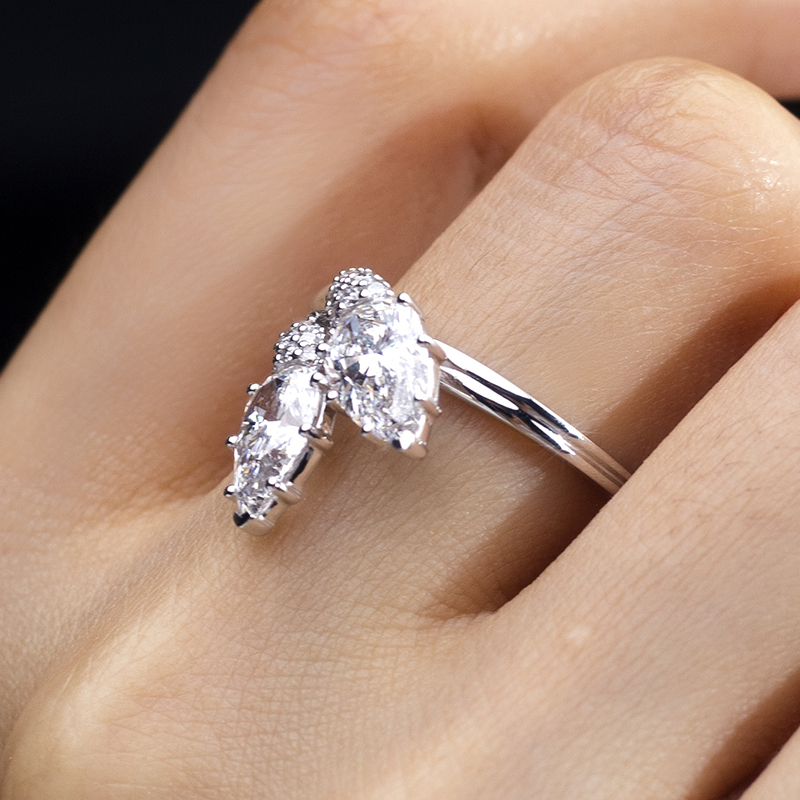 Pear Lab Grown Diamond 1.1CT Two Stones 18K White Gold Ring MSR-1517