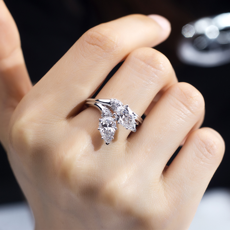 Pear Lab Grown Diamond 1.1CT Two Stones 18K White Gold Ring MSR-1517