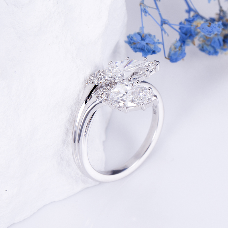 Pear Lab Grown Diamond 1.1CT Two Stones 18K White Gold Ring MSR-1517