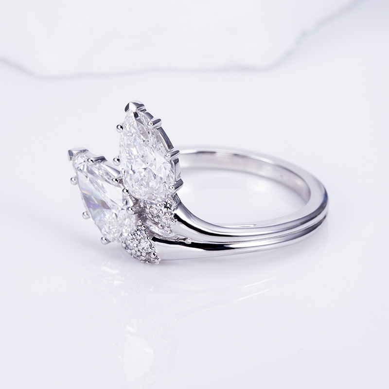 Pear Lab Grown Diamond 1.1CT Two Stones 18K White Gold Ring MSR-1517