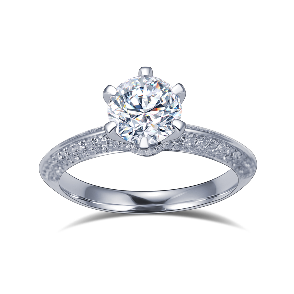 MissDiamond Round Cut Lab Grown Diamond 1.3CT D VS2 Platinum  Accented Solitaire Ring MSR-1665