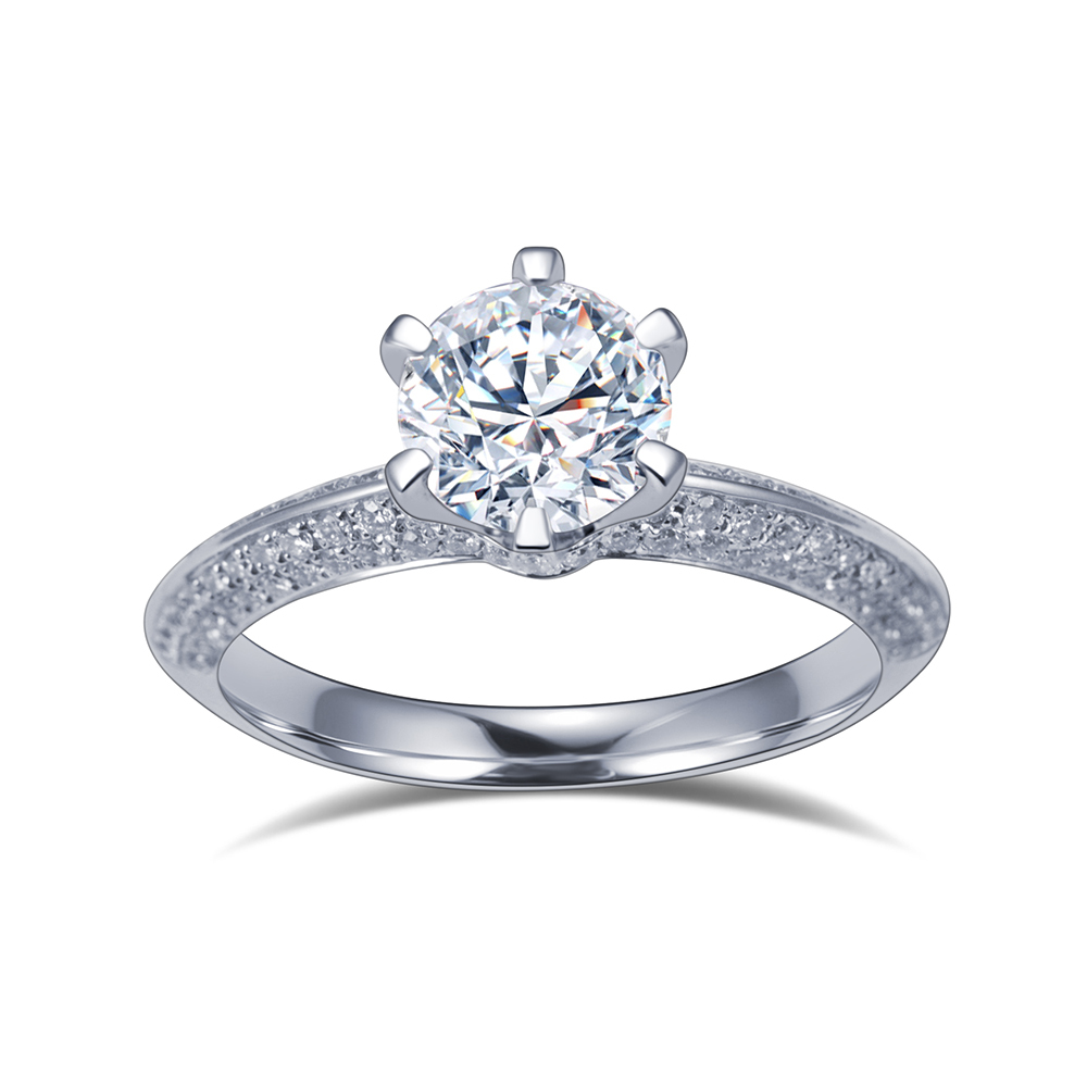 MissDiamond Round Cut Lab Grown Diamond 1.3CT D VS2 Platinum  Accented Solitaire Ring MSR-1665