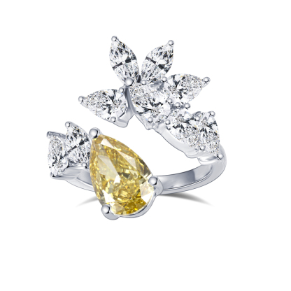 MissDiamond Pear Cut Lab Grown Diamond 2.05CT G VS1 18K Yellow Gold Cluster Ring MSR-1927