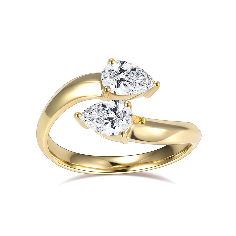 MissDiamond Pear Cut Lab Grown Diamond 18K Yellow Gold Two Stone Ring MSR-1947