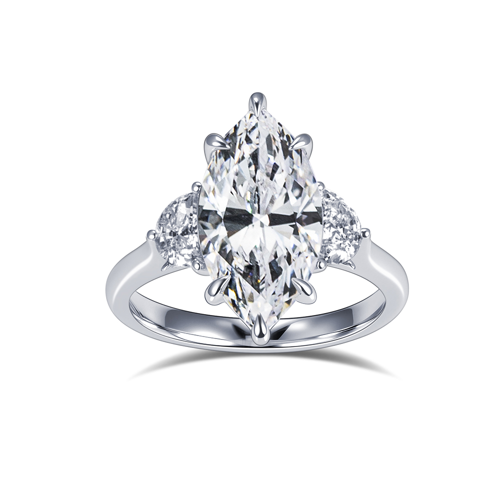 MissDiamond Marquise Cut Lab Grown Diamond 18K White Gold Three Stone Ring MSR-1960