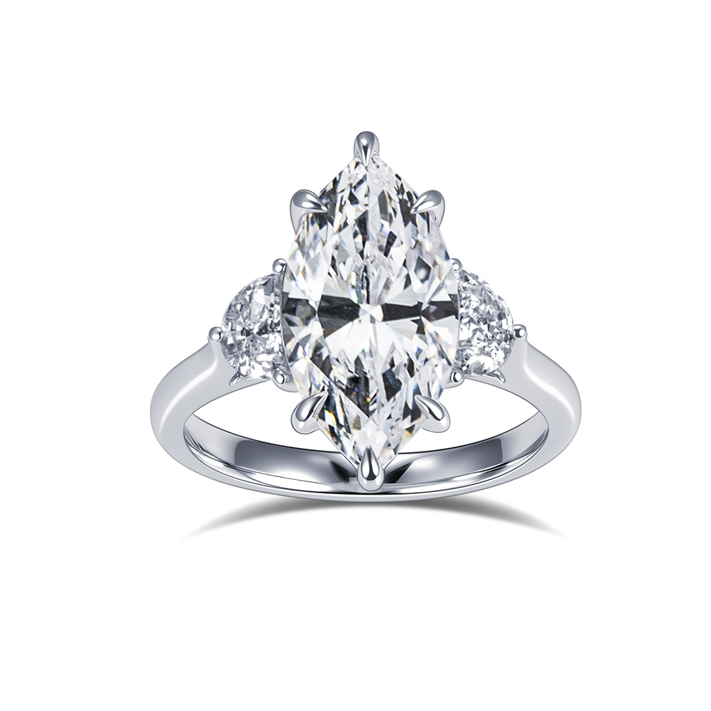 MissDiamond Marquise Cut Lab Grown Diamond 18K White Gold Three Stone Ring MSR-1960