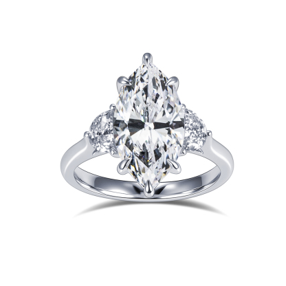 MissDiamond Marquise Cut Lab Grown Diamond 18K White Gold Three Stone Ring MSR-1960