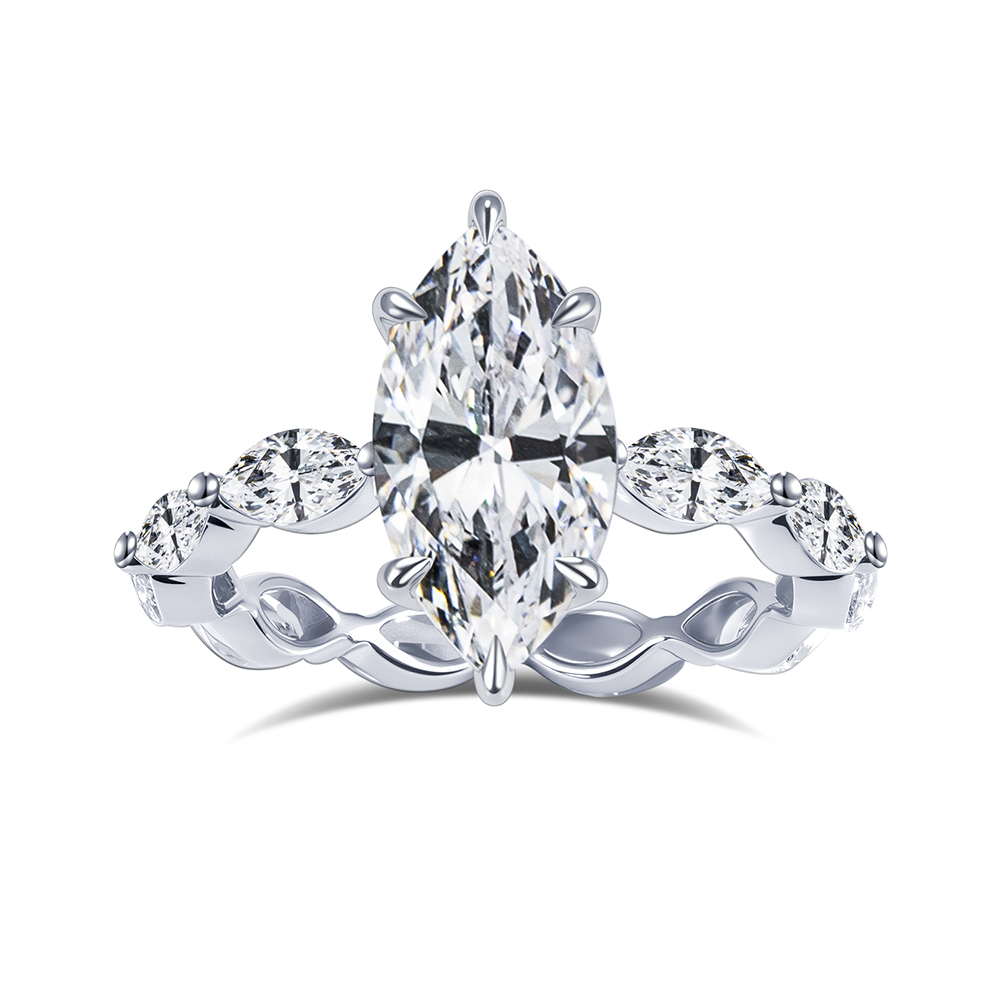 MissDiamond Marquise Cut Lab Grown Diamond 3.05CT 18K White Gold Accented Solitaire Ring MSR-1964