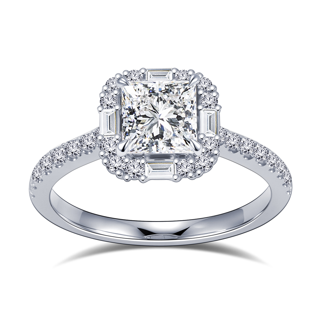 MissDiamond Princess Cut Lab Grown Diamond 1.037CT D VVS2 Platinum Halo Ring MSR-1996