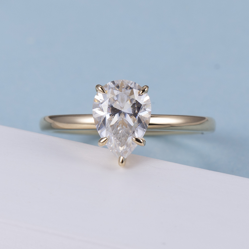 Pear Cut Lab Grown Diamond 1.27CT Solitaire G VVS1 18K Yellow Gold Ring MSR-821