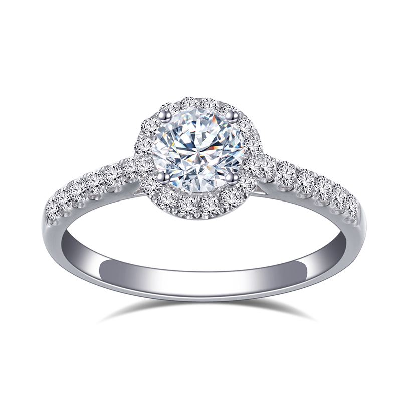 MissDiamond Round Cut Lab Grown Diamond 1.01CT D G VS1 VVS2 Platinum Halo Ring MSR-898