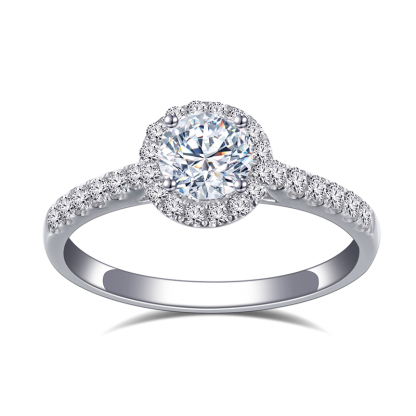 MissDiamond Round Cut Lab Grown Diamond 1.01CT D G VS1 VVS2 Platinum Halo Ring MSR-898