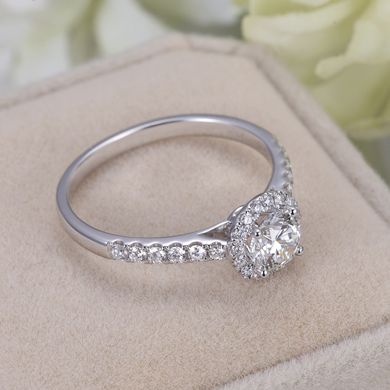 MissDiamond Round Cut Lab Grown Diamond 0.3CT 0.5CT DE VS1 VVS2 18K White Gold Halo Ring KDR-008