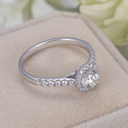 MissDiamond Round Cut Lab Grown Diamond 0.3CT 0.5CT DE VS1 VVS2 18K White Gold Halo Ring KDR-008
