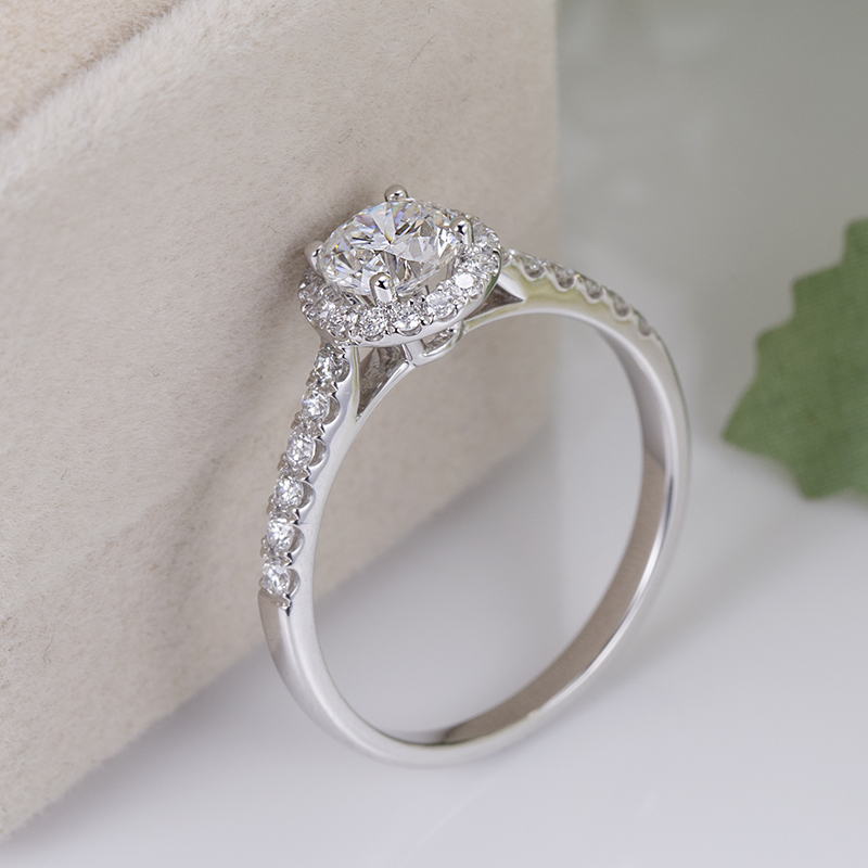 MissDiamond Round Cut Lab Grown Diamond 0.3CT 0.5CT DE VS1 VVS2 18K White Gold Halo Ring KDR-008