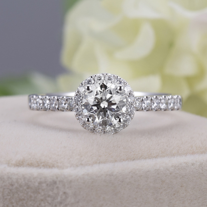 MissDiamond Round Cut Lab Grown Diamond 0.3CT 0.5CT DE VS1 VVS2 18K White Gold Halo Ring KDR-008