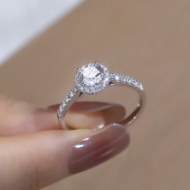MissDiamond Round Cut Lab Grown Diamond 0.3CT 0.5CT DE VS1 VVS2 18K White Gold Halo Ring KDR-008