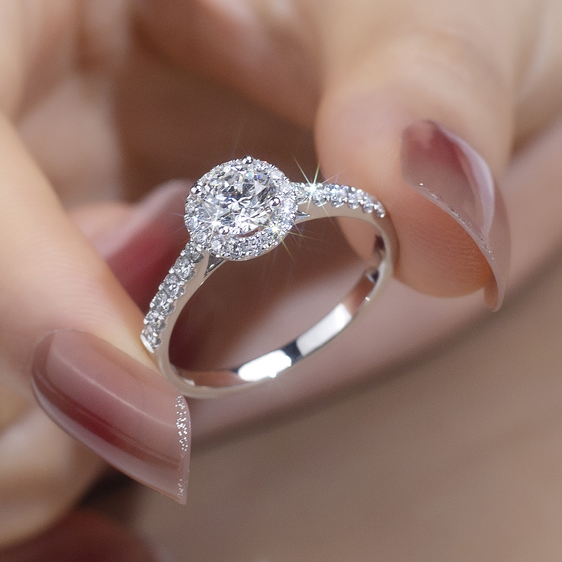 MissDiamond Round Cut Lab Grown Diamond 0.3CT 0.5CT DE VS1 VVS2 18K White Gold Halo Ring KDR-008