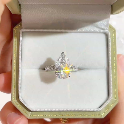 MissDiamond Pear Lab Grown Diamond 4.06CT E VVS2 Accented Solitatire 18K White Gold Ring MSR-1991