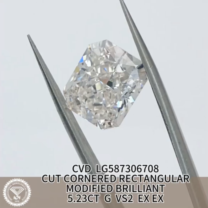MissDiamond CVD LG587306708 Radiant Cut 5.23CT G VS2 EX EX Lab Grown Diamond