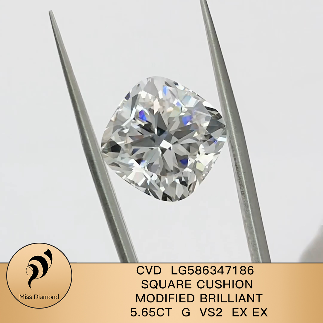 MissDiamond CVD LG586347186 Cushion Cut 5.65CT G VS2 EX EX Lab Grown Diamond