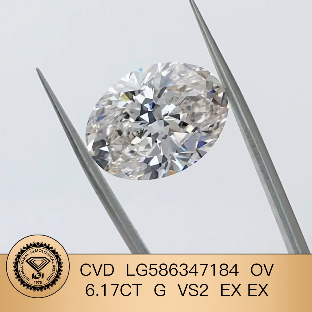 MissDiamond CVD LG586347184 Oval Cut 6.17CT G VS2 EX EX Lab Grown Diamond