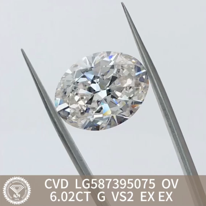 MissDiamond CVD  LG587395075 Oval Cut 6.02CT G VS2 EX EX Lab Grown Diamond