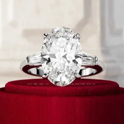 MissDiamond Oval Cut Lab Grown Diamond 3.97CT Solitaire D VVS1 PT950 Ring