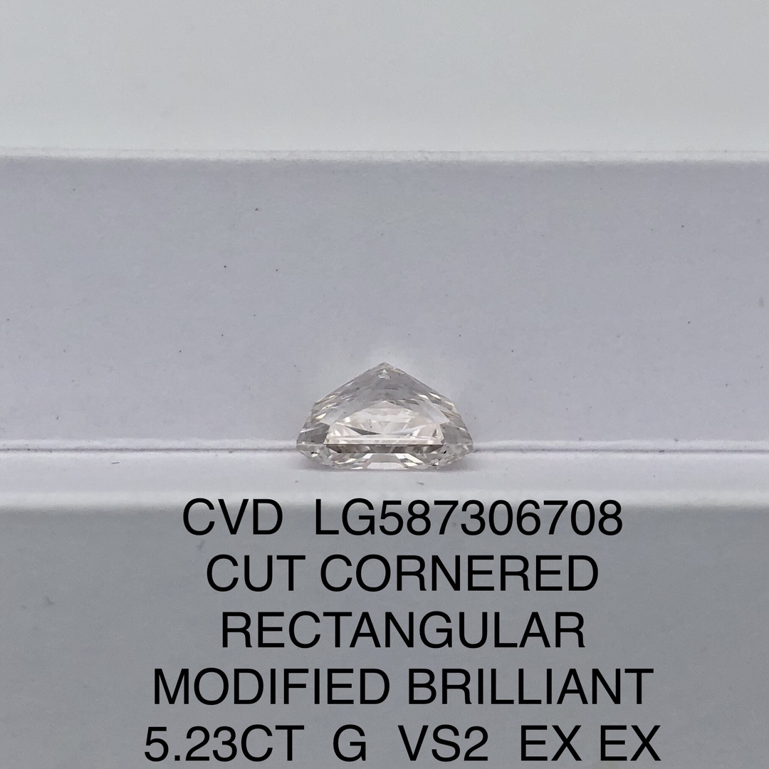 MissDiamond CVD LG587306708 Radiant Cut 5.23CT G VS2 EX EX Lab Grown Diamond