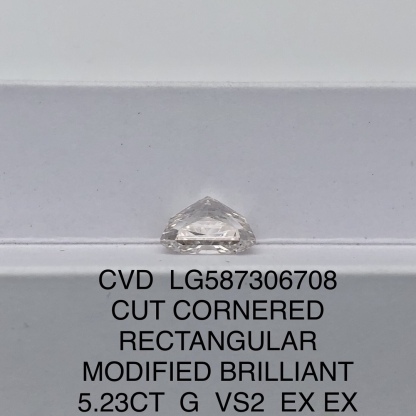 MissDiamond CVD LG587306708 Radiant Cut 5.23CT G VS2 EX EX Lab Grown Diamond