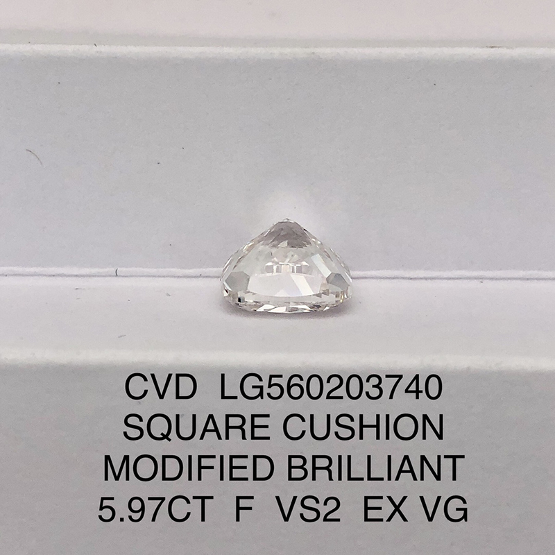 CVD LG560203740 Square Cushion Modified Brilliant 5.97CT F VS2 EX VG Lab Grown Diamond