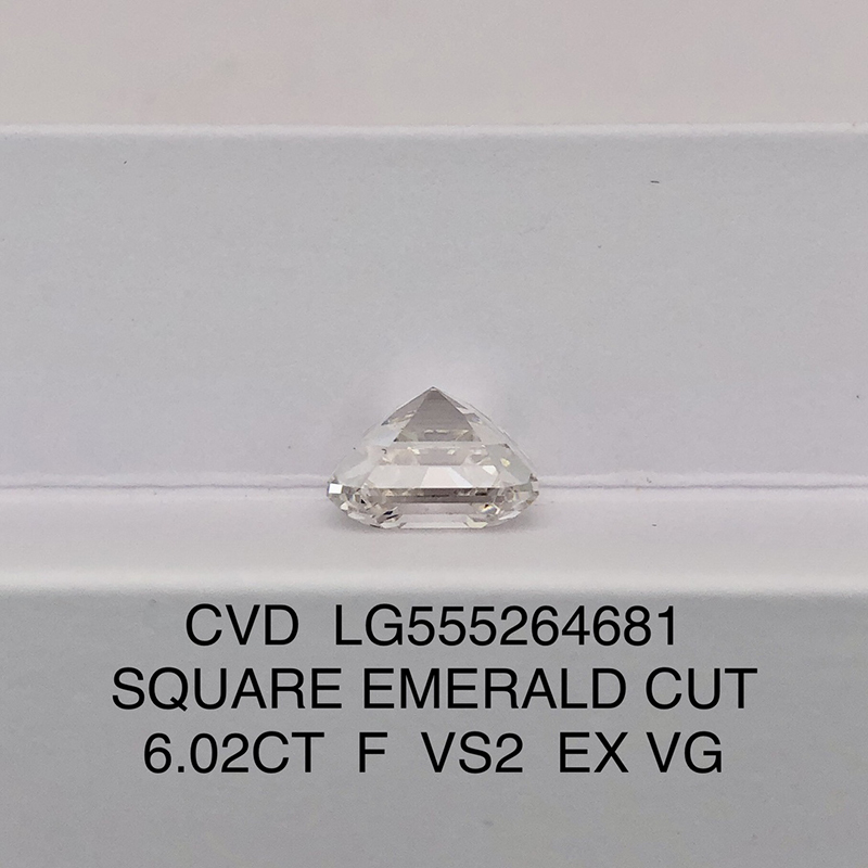 CVD LG555264681 Square Emerald Cut 6.02CT F VS2 EX VG Lab Grown Diamond