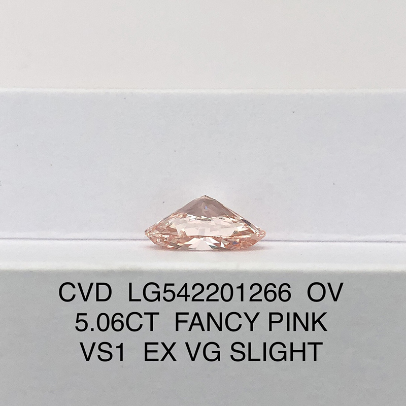 CVD LG542201266 Oval Shape 5.06CT Fancy Pink VS1 EX VG Slight Lab Grown Diamond