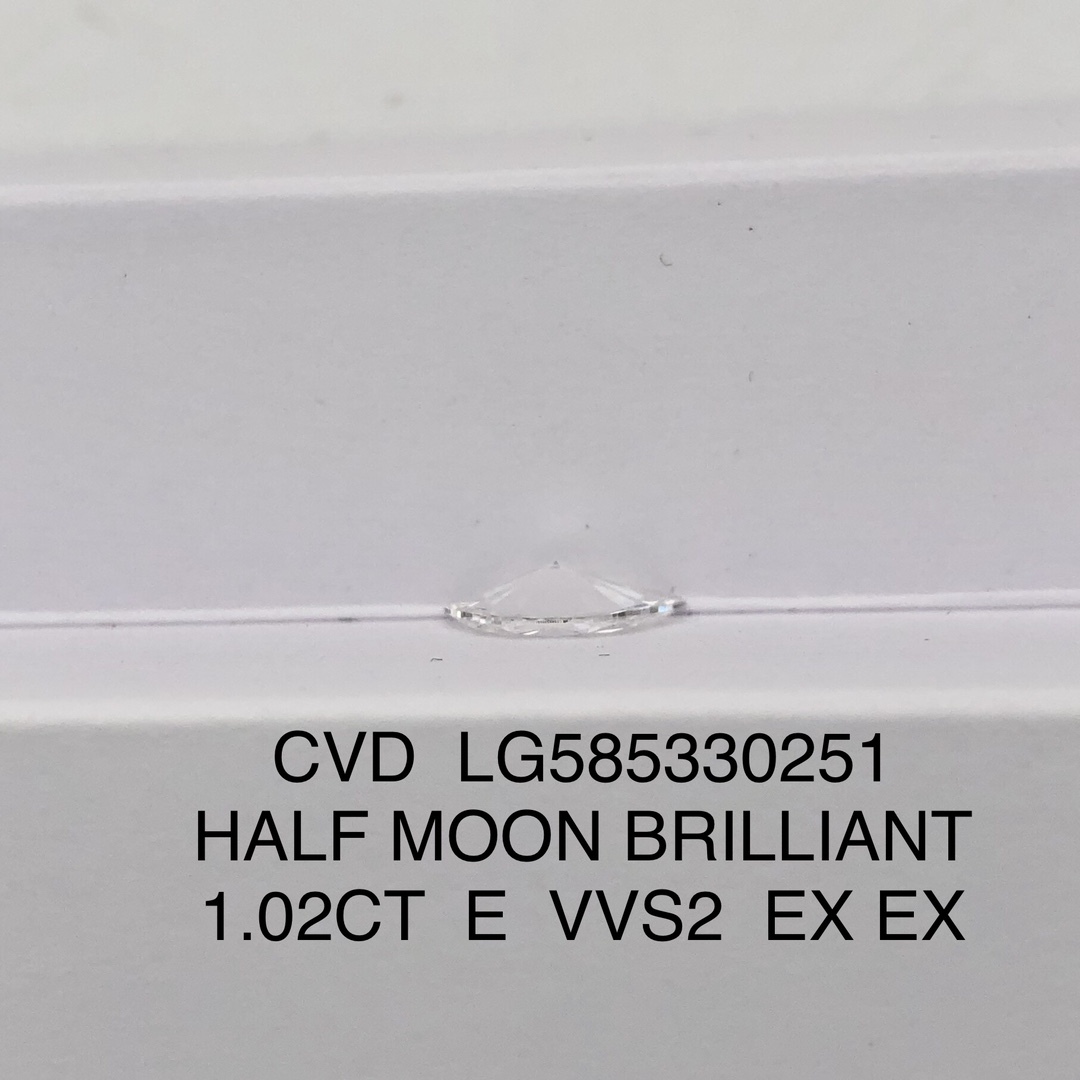 MissDiamond CVD LG585330251 HALF MOON BRILLIANT 1.02CT E VVS2 EX EX Lab Grown Diamond